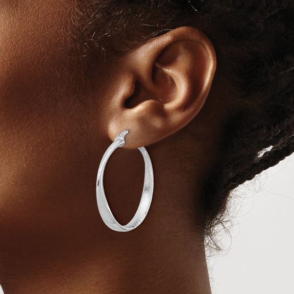 Leslie's Sterling Silver Rhodium-plated Polished Hoop Earrings - Image 3
