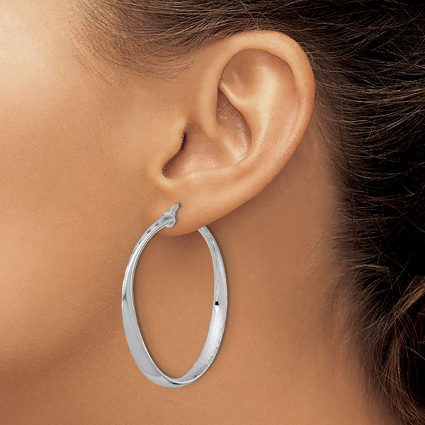 Leslie's Sterling Silver Rhodium-plated Polished Hoop Earrings - Image 3
