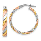 Leslie's Sterling Silver with Gold and Rose-tone Polished Hoop Earrings