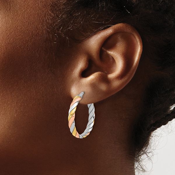 Leslie's Sterling Silver with Gold and Rose-tone Polished Hoop Earrings - Image 3