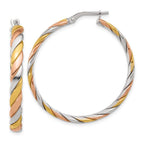 Leslie's Sterling Silver with Gold and Rose-tone Polished Hoop Earrings