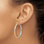 Leslie's Sterling Silver with Gold and Rose-tone Polished Hoop Earrings - Image 3