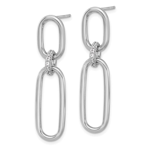 Leslie's Sterling Silver Rh-plated Polished CZ Dangle Post Earrings - Image 2