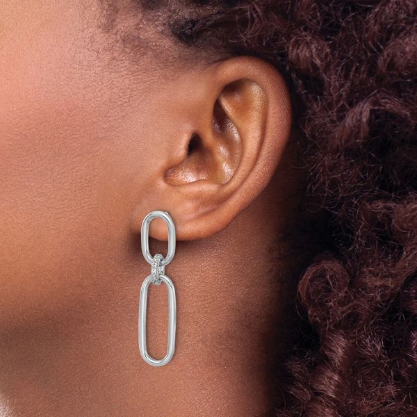 Leslie's Sterling Silver Rh-plated Polished CZ Dangle Post Earrings - Image 3