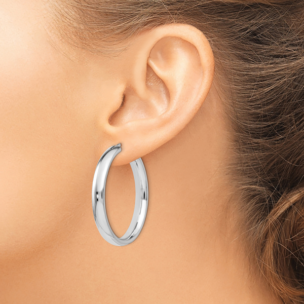 Leslie's Sterling Silver Rhodium-plated 5mm Half Round Tube Earrings - Image 2