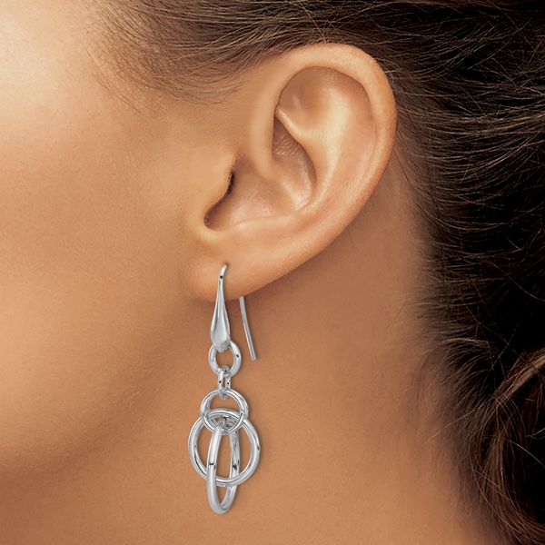Leslie's Sterling Silver Rhodium-plated Polished Circle Dangle Earrings - Image 3