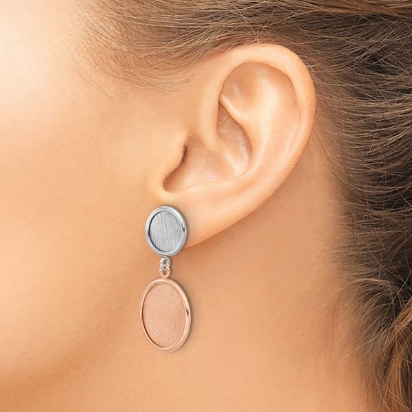 Leslie's SS Rhodium/Rose-tone Radiant Essence Polished/Scratch Earrings - Image 3