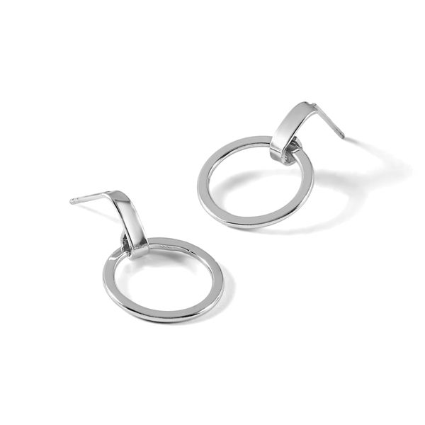 Leslie's Sterling Silver Rhodium-plated Polished Circle Dangle Earrings - Image 5