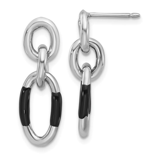 Leslie's Sterling Silver Rhodium-plated with Enamel Dangle Post Earrings