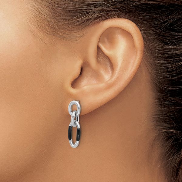 Leslie's Sterling Silver Rhodium-plated with Enamel Dangle Post Earrings - Image 3