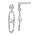 Leslie's Sterling Silver Rhodium-plated CZ and Crystal Pearl Dangle Earring
