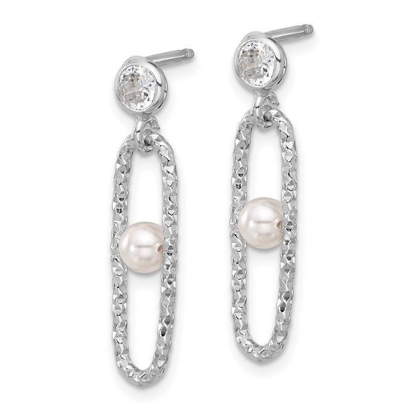 Leslie's Sterling Silver Rhodium-plated CZ and Crystal Pearl Dangle Earring - Image 2