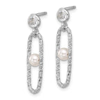 Leslie's Sterling Silver Rhodium-plated CZ and Crystal Pearl Dangle Earring - Image 2