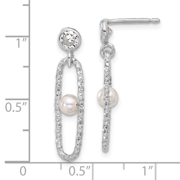Leslie's Sterling Silver Rhodium-plated CZ and Crystal Pearl Dangle Earring - Image 4