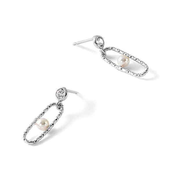 Leslie's Sterling Silver Rhodium-plated CZ and Crystal Pearl Dangle Earring - Image 5