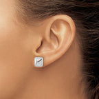 Leslie's Sterling Silver Rh-plat Polished Hollow Puffed Square Post Earring - Image 3