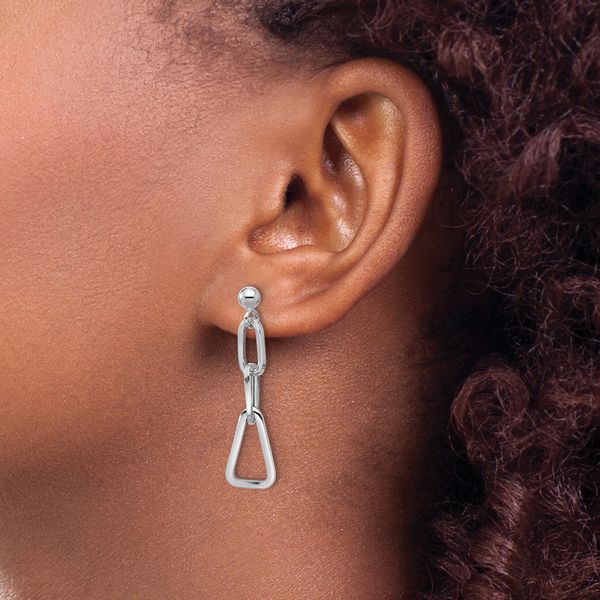 Leslie's Sterling Silver RH-plate Geometric Link Dangle Post Earrings - Image 3