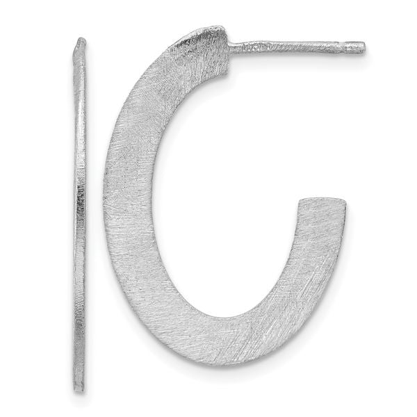 Leslie's Sterling Silver RH-plated Scratch Finish J-Hoop Post Earrings