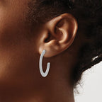 Leslie's Sterling Silver RH-plated Scratch Finish J-Hoop Post Earrings - Image 3