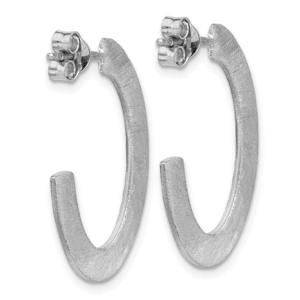 Leslie's Sterling Silver RH-plated Scratch Finish J-Hoop Post Earrings - Image 4