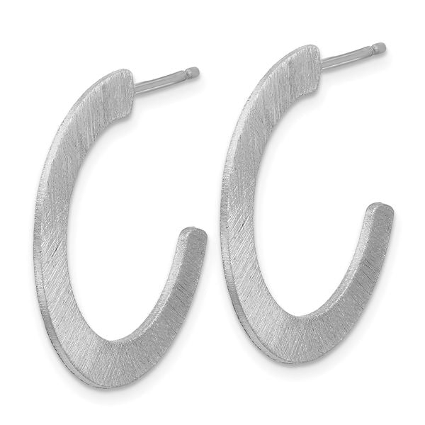 Leslie's Sterling Silver RH-plated Scratch Finish J-Hoop Post Earrings - Image 2
