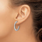 Leslie's Sterling Silver RH-plated Scratch Finish J-Hoop Post Earrings - Image 3