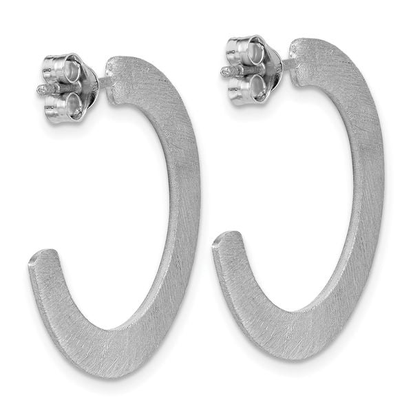 Leslie's Sterling Silver RH-plated Scratch Finish J-Hoop Post Earrings - Image 4