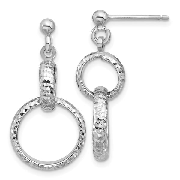 Leslie's SS RH-plat Polished / Dia-cut Circle Link Dangle Post Earrings