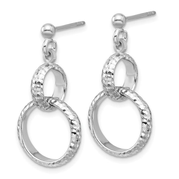 Leslie's SS RH-plat Polished / Dia-cut Circle Link Dangle Post Earrings - Image 2