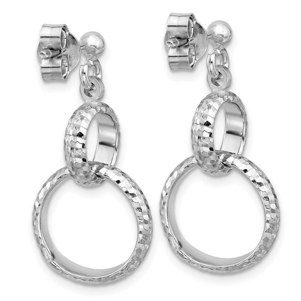 Leslie's SS RH-plat Polished / Dia-cut Circle Link Dangle Post Earrings - Image 4