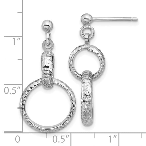 Leslie's SS RH-plat Polished / Dia-cut Circle Link Dangle Post Earrings - Image 5