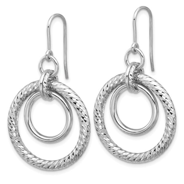 Leslie's Sterling Silver RH-pl Polish/Dia-cut Circles Dangle Earrings - Image 2
