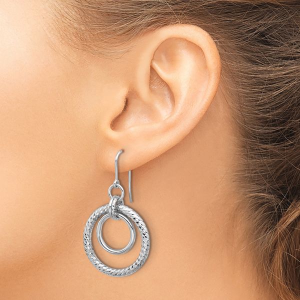 Leslie's Sterling Silver RH-pl Polish/Dia-cut Circles Dangle Earrings - Image 3