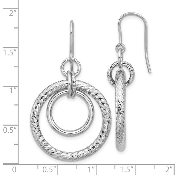 Leslie's Sterling Silver RH-pl Polish/Dia-cut Circles Dangle Earrings - Image 5