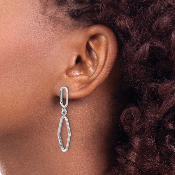 Leslie's Sterling Silver RH-plat Polish Geometric Dangle Post Earrings - Image 3