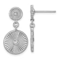 Leslie's SS RH-plat CZ Polished/Grooved Circle Dangle Post Earrings