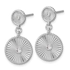 Leslie's SS RH-plat CZ Polished/Grooved Circle Dangle Post Earrings - Image 2