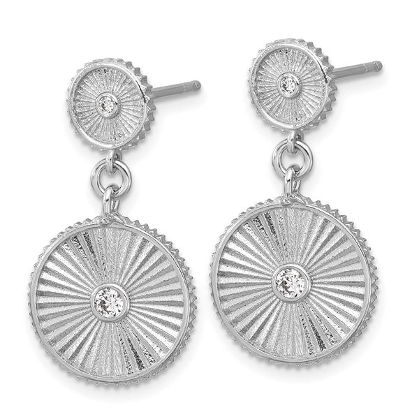 Leslie's SS RH-plat CZ Polished/Grooved Circle Dangle Post Earrings - Image 2