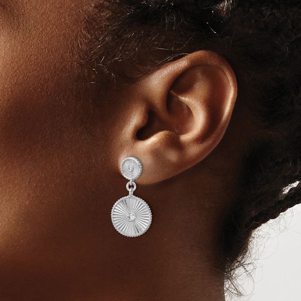 Leslie's SS RH-plat CZ Polished/Grooved Circle Dangle Post Earrings - Image 3