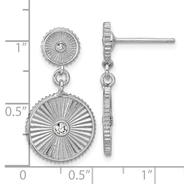 Leslie's SS RH-plat CZ Polished/Grooved Circle Dangle Post Earrings - Image 5