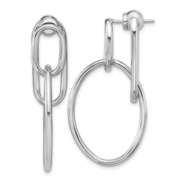 Leslie's SS RH-plated Polished Front/Back Oval Dangle Post Earrings