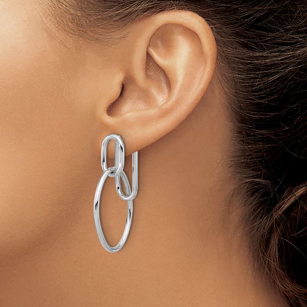 Leslie's SS RH-plated Polished Front/Back Oval Dangle Post Earrings - Image 3