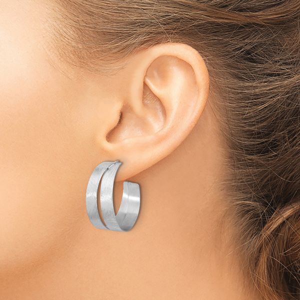 Leslie's Sterling Silver Rhodium-plate Scratch Finish J-hoop Earrings - Image 3