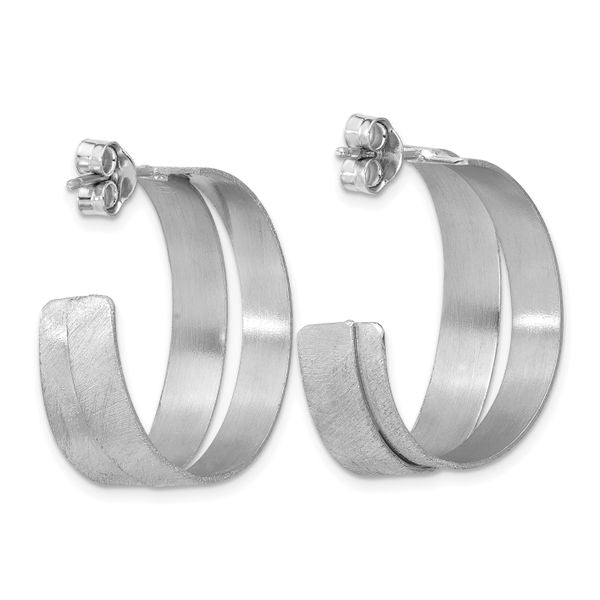 Leslie's Sterling Silver Rhodium-plate Scratch Finish J-hoop Earrings - Image 4