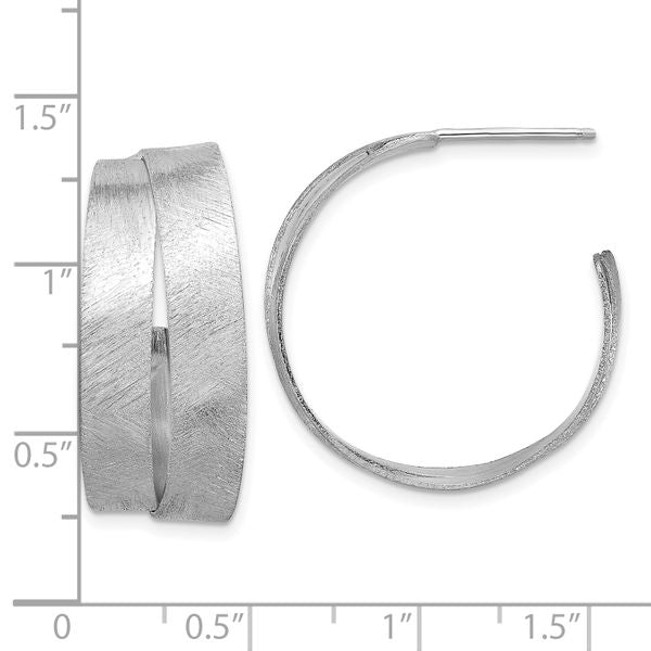 Leslie's Sterling Silver Rhodium-plate Scratch Finish J-hoop Earrings - Image 5