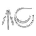 Leslie's Sterling Silver RH-plated Polished 3-row J-hoop Post Earrings