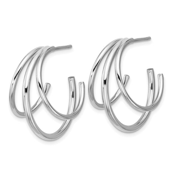 Leslie's Sterling Silver RH-plated Polished 3-row J-hoop Post Earrings - Image 2
