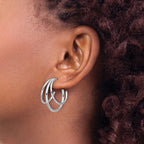 Leslie's Sterling Silver RH-plated Polished 3-row J-hoop Post Earrings - Image 3