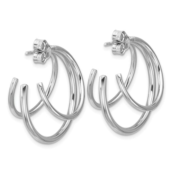 Leslie's Sterling Silver RH-plated Polished 3-row J-hoop Post Earrings - Image 4
