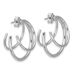 Leslie's Sterling Silver RH-plated Polished 3-row J-hoop Post Earrings - Image 4